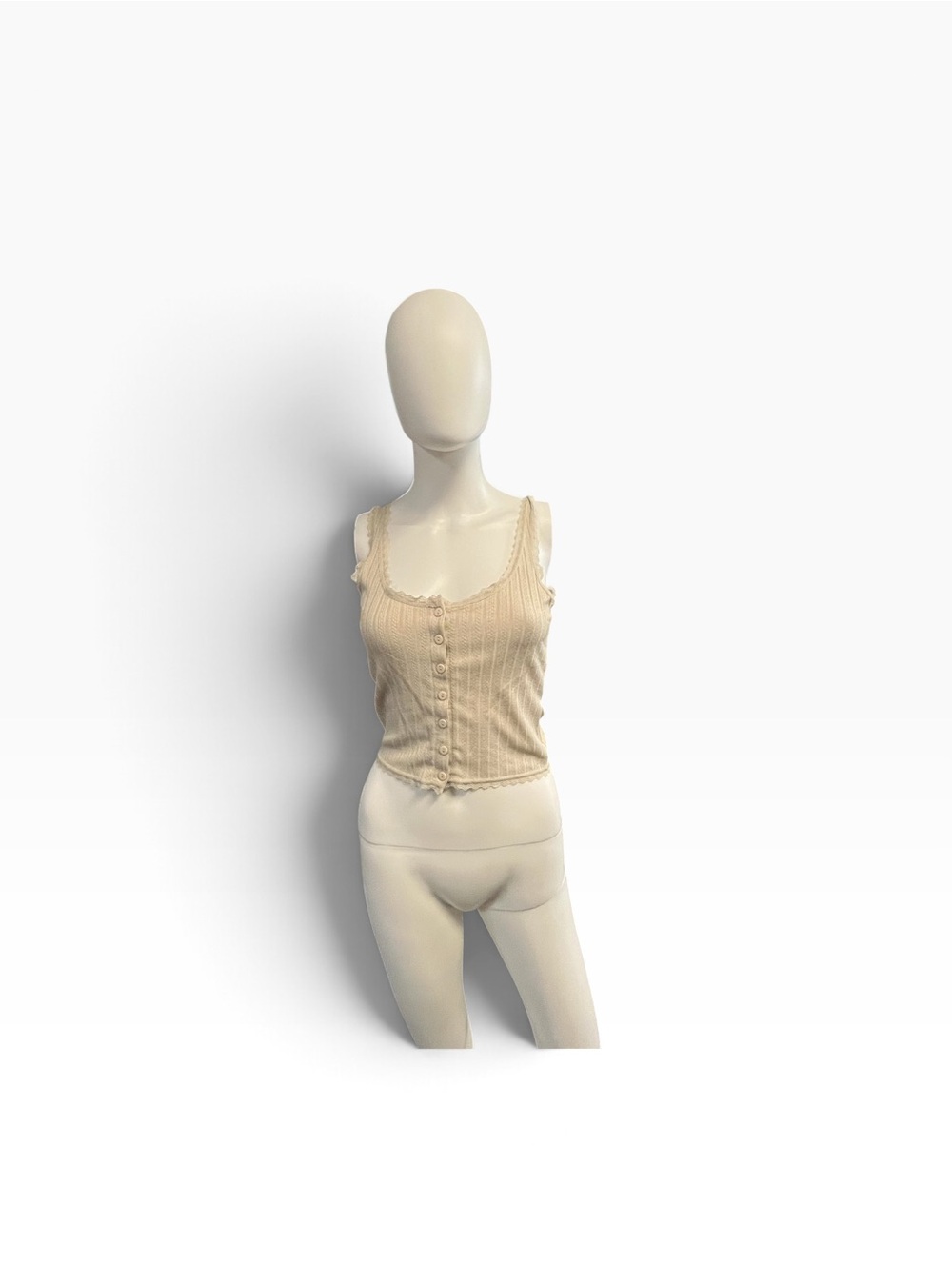 Forever 21 Cream Ribbed Lace-Trim Button Tank